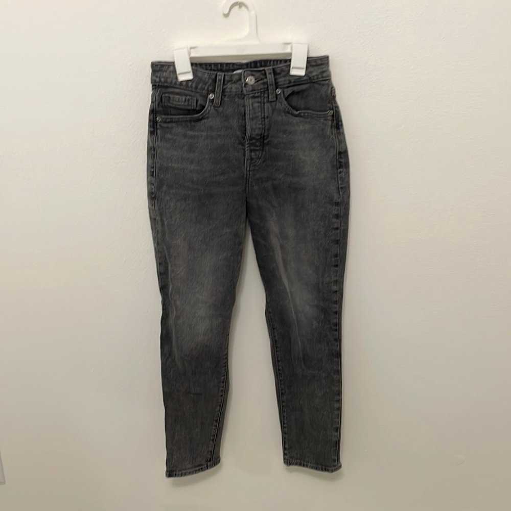 straight legged high rise jeans